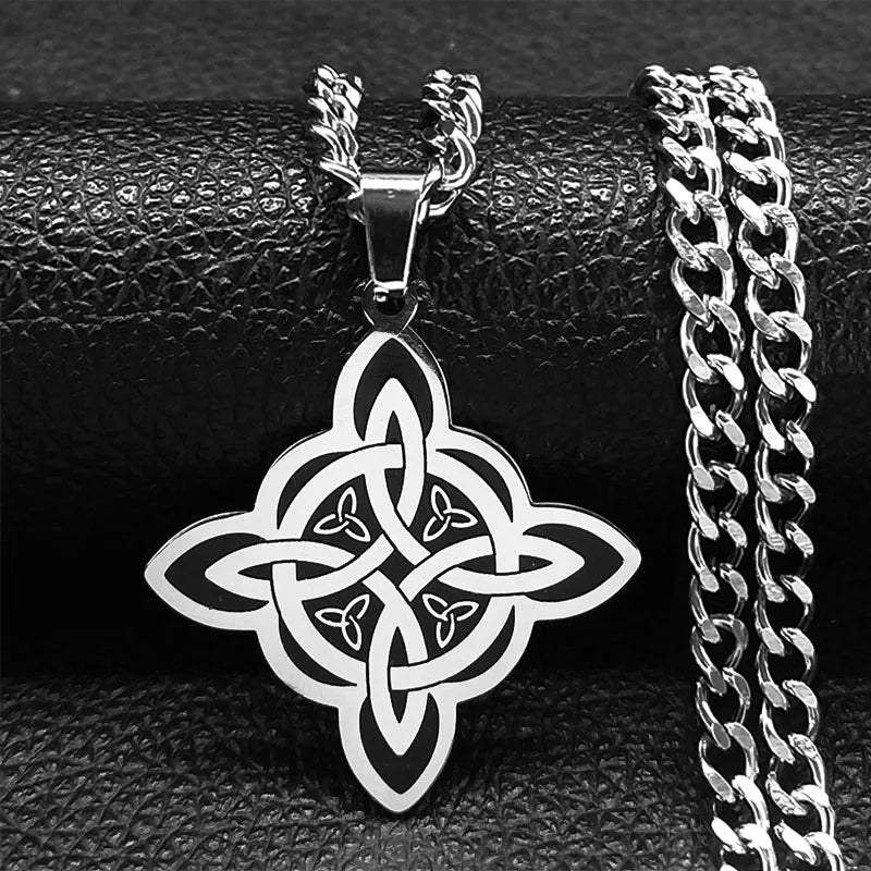 Viking Witch Celtic Knot Necklace | Odin Amulet Gothic Stainless Steel Jewelry for Men