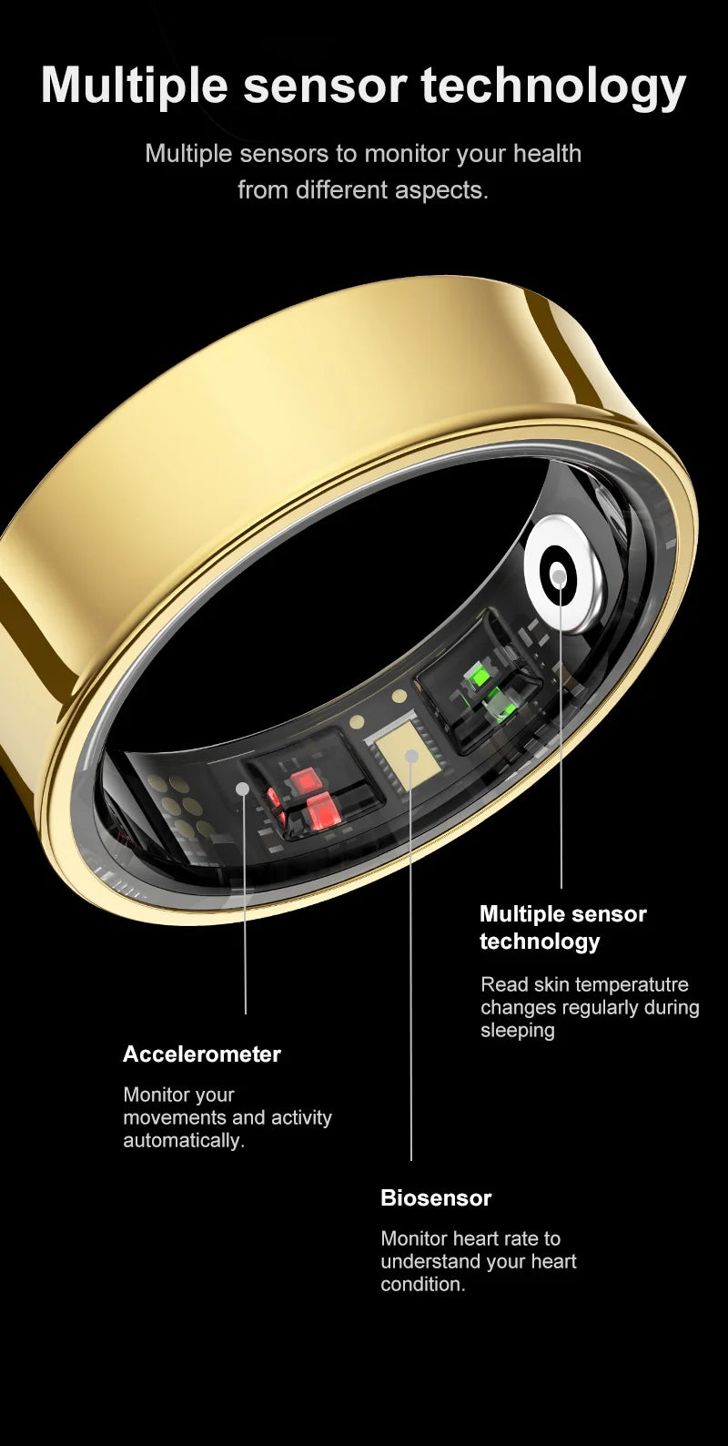 Smart Ring R09 Health Monitor | Waterproof 5ATM with Charging Case