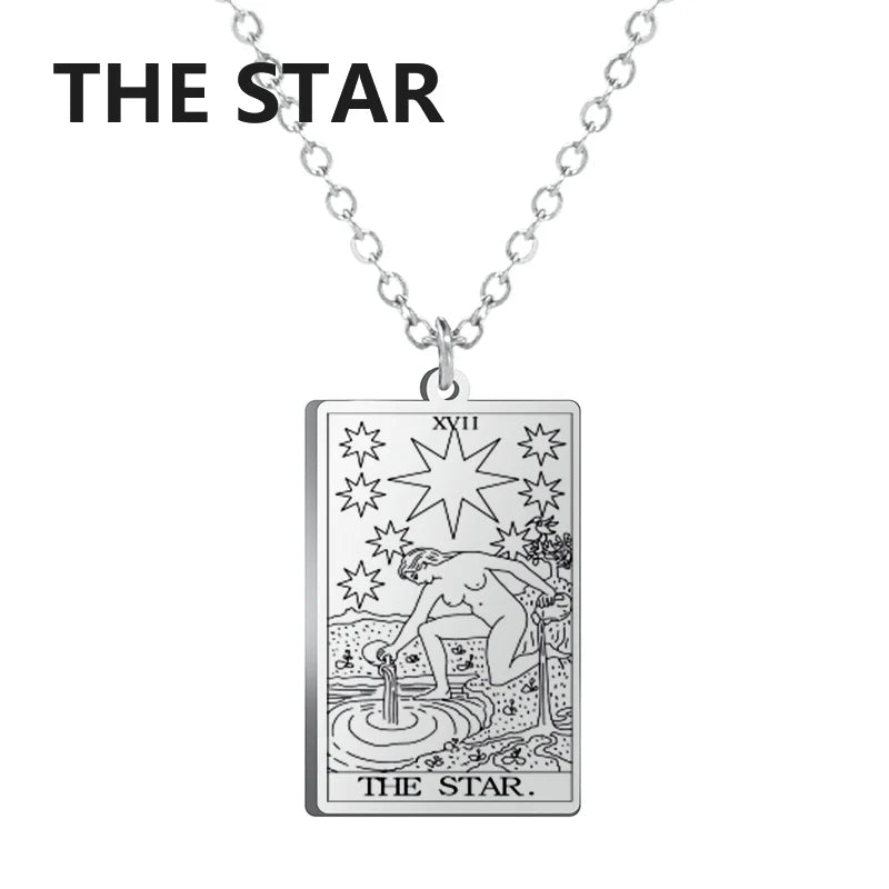Dawapara Tarot Cards Necklace – Women’s Stainless Steel Amulet Jewelry Charm