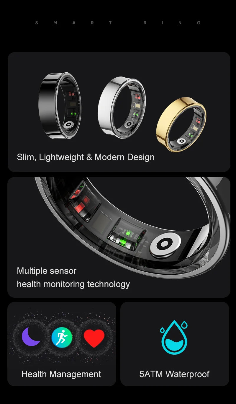 Smart Ring R09 Health Monitor | Waterproof 5ATM with Charging Case
