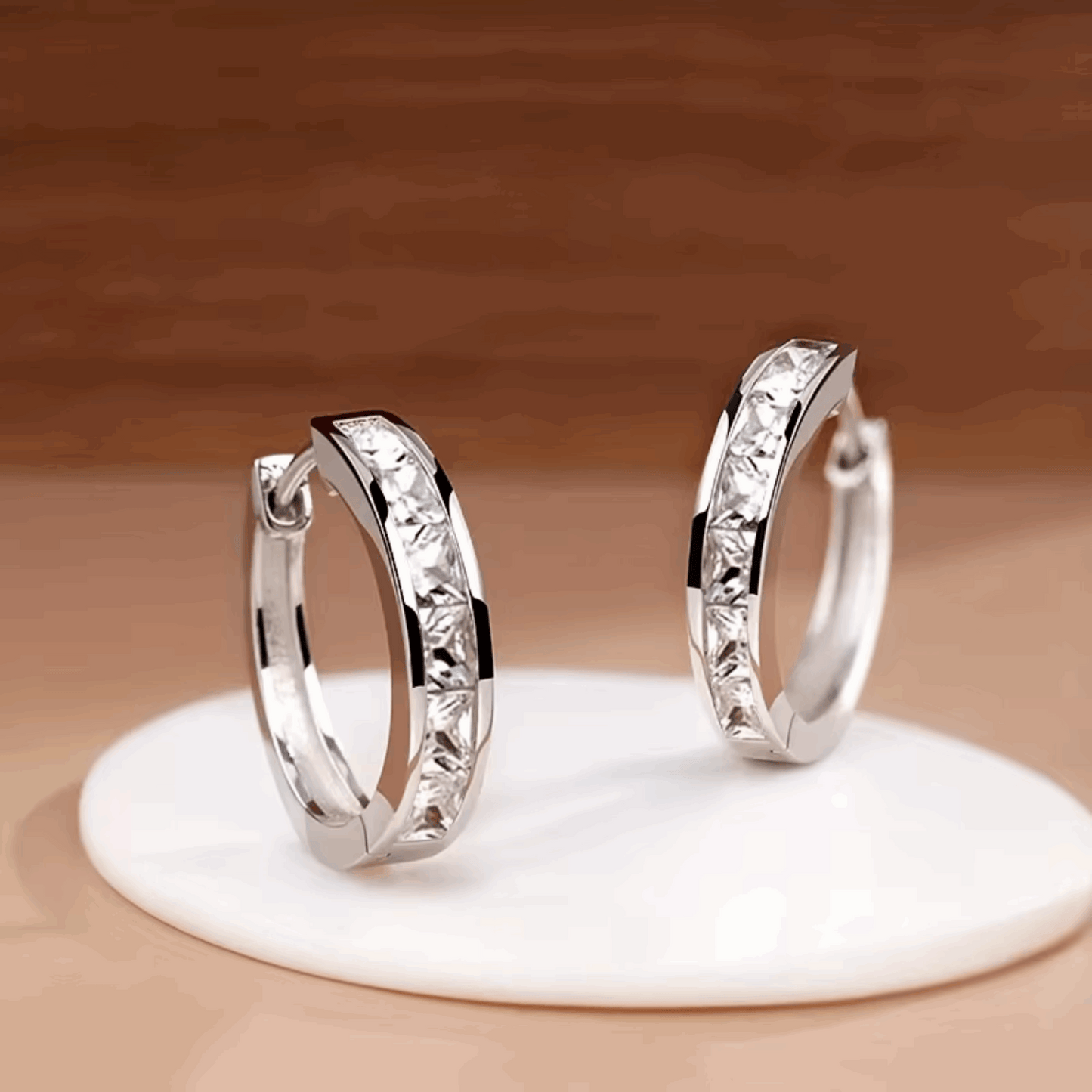 Elegant Princess-Cut CZ Hoop Earrings – Minimalist Jewelry for Women, Daily Wear & Subtle Sparkle