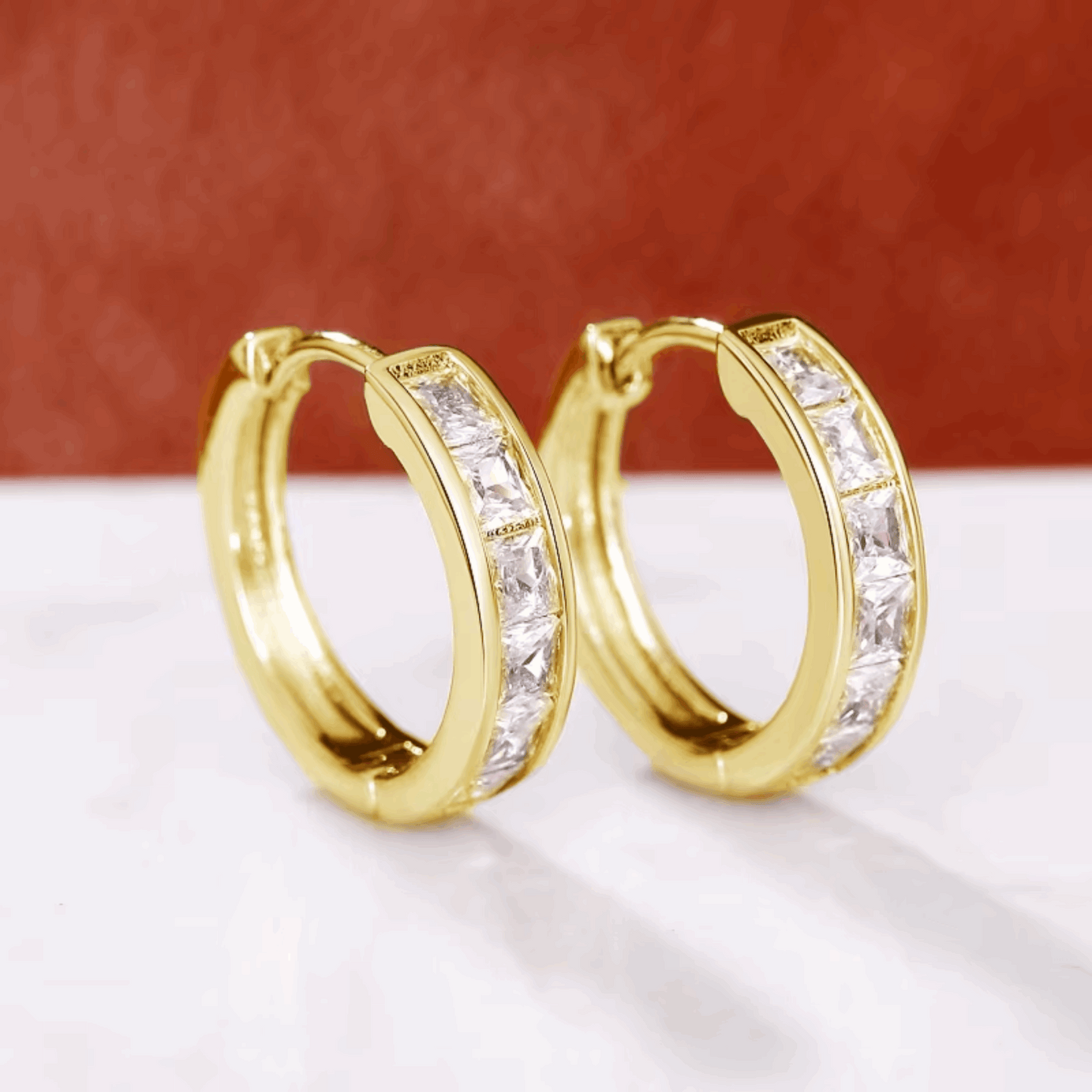 Elegant Princess-Cut CZ Hoop Earrings – Minimalist Jewelry for Women, Daily Wear & Subtle Sparkle