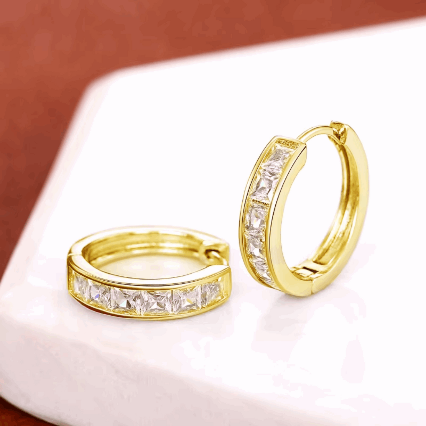 Elegant Princess-Cut CZ Hoop Earrings – Minimalist Jewelry for Women, Daily Wear & Subtle Sparkle