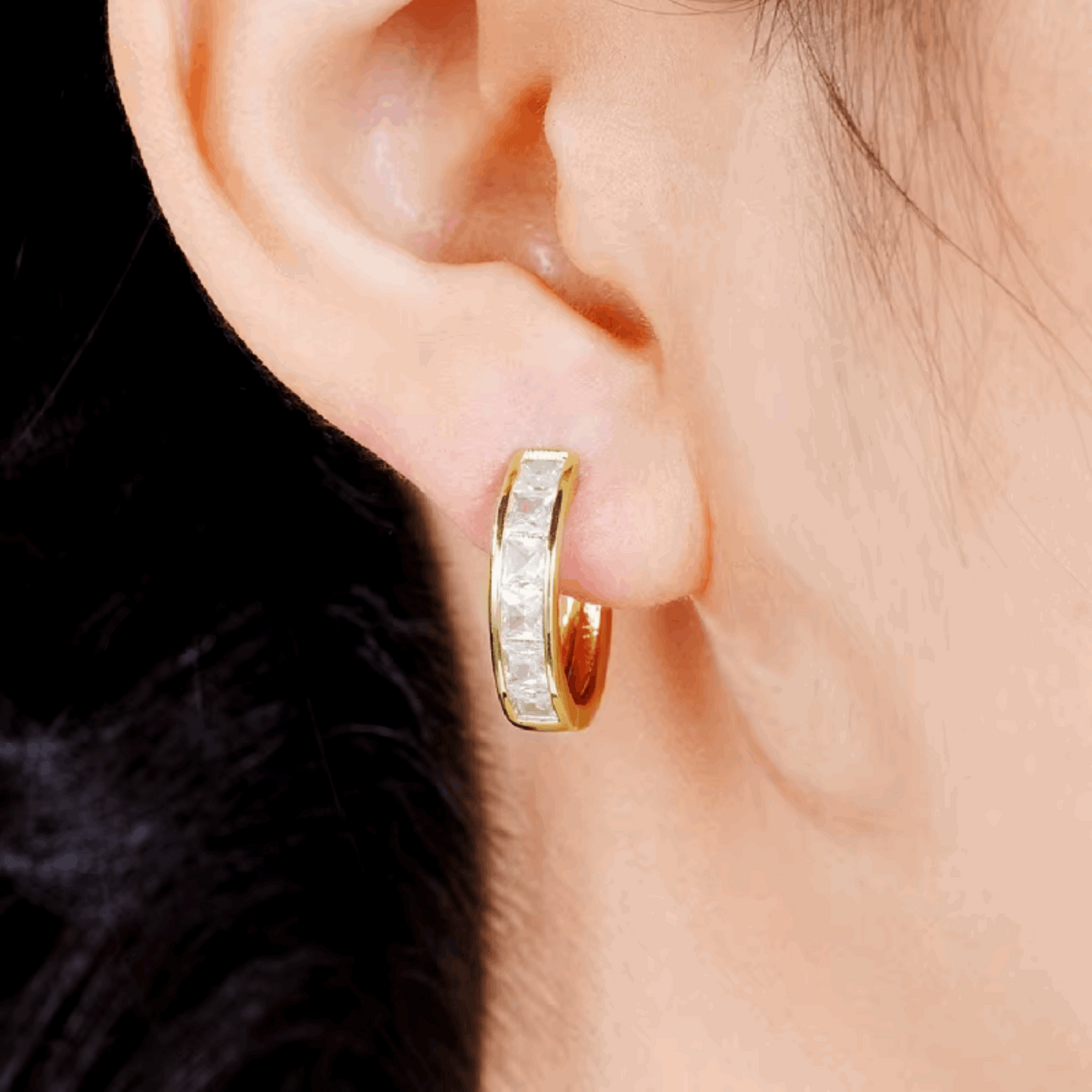 Elegant Princess-Cut CZ Hoop Earrings – Minimalist Jewelry for Women, Daily Wear & Subtle Sparkle