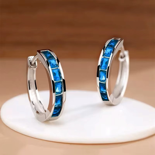 Elegant Princess-Cut CZ Hoop Earrings – Minimalist Jewelry for Women, Daily Wear & Subtle Sparkle