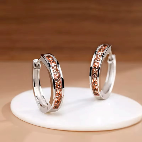 Elegant Princess-Cut CZ Hoop Earrings – Minimalist Jewelry for Women, Daily Wear & Subtle Sparkle