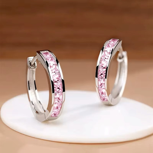 Elegant Princess-Cut CZ Hoop Earrings – Minimalist Jewelry for Women, Daily Wear & Subtle Sparkle