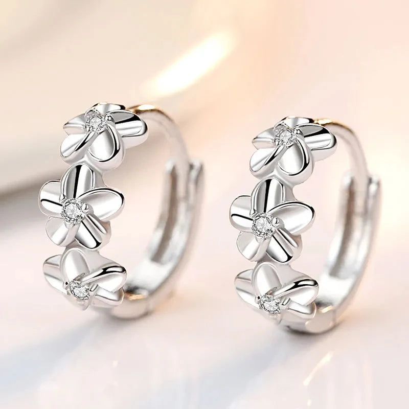 Sale 925 Sterling Silver Earrings – Crystal Zircon Flower Studs for Women