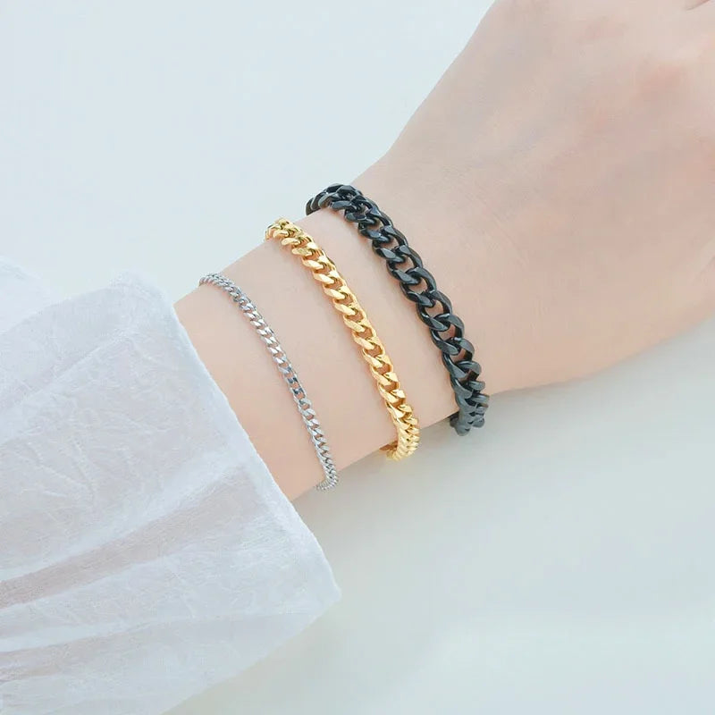 Fashion Stainless Steel Curb Cuban Chain Bracelet – Unisex Jewelry for Men & Women, Stylish Couple Wrist Gift