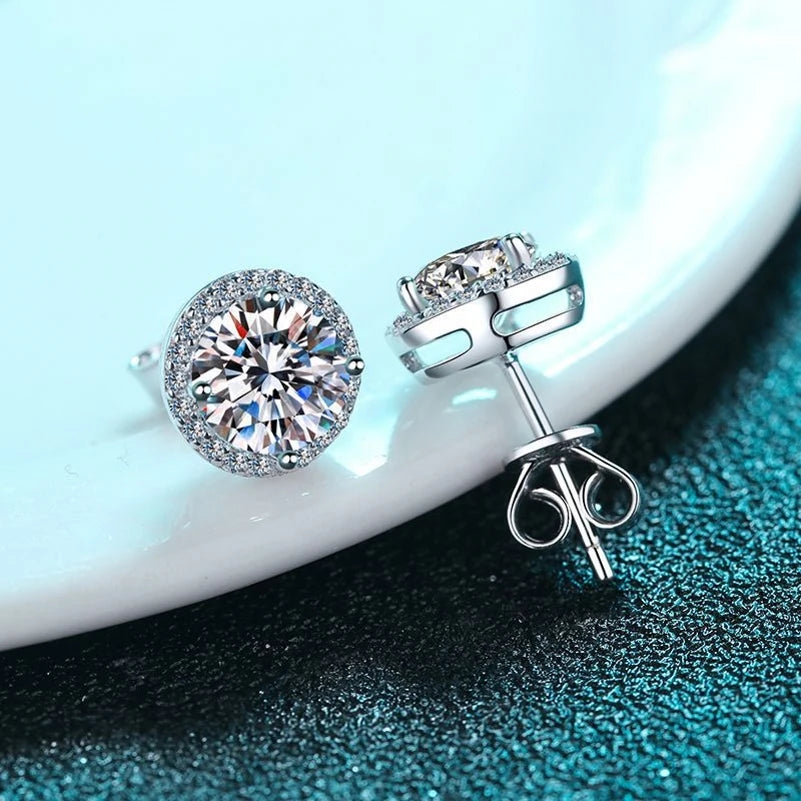 925 Sterling Silver Moissanite Earrings | 0.5/1/2 Carat Round Cut | Luxury Wedding, Party & Daily Jewelry Gift for Women