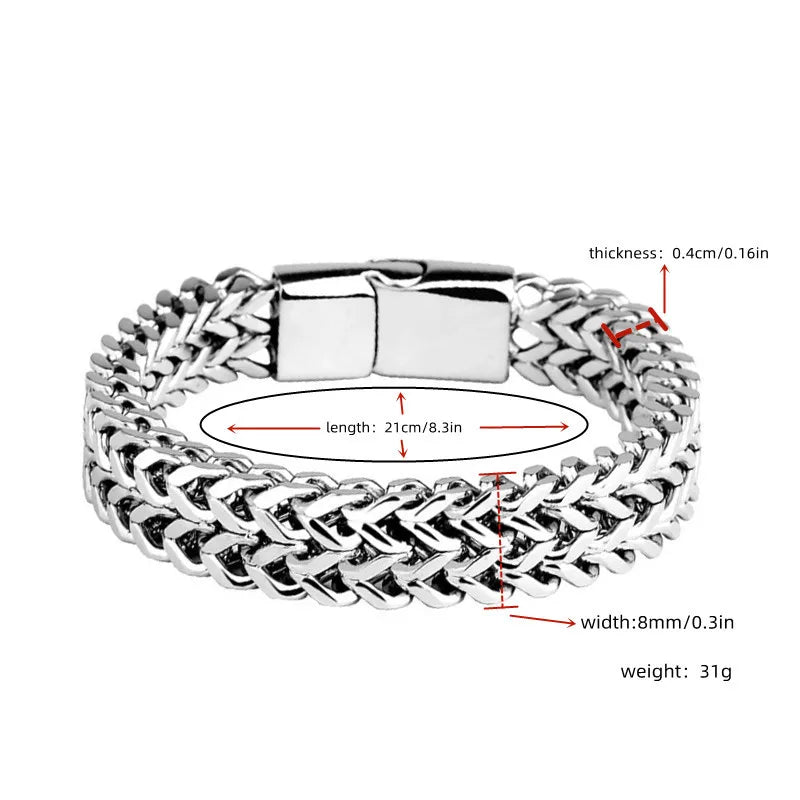 สร้อยข้อมือสแตนเลสถักสองแถว – โลหะผสมเกล็ดปลา หัวเข็มขัดแม่เหล็ก Keel Jewelry รุ่นใหม่