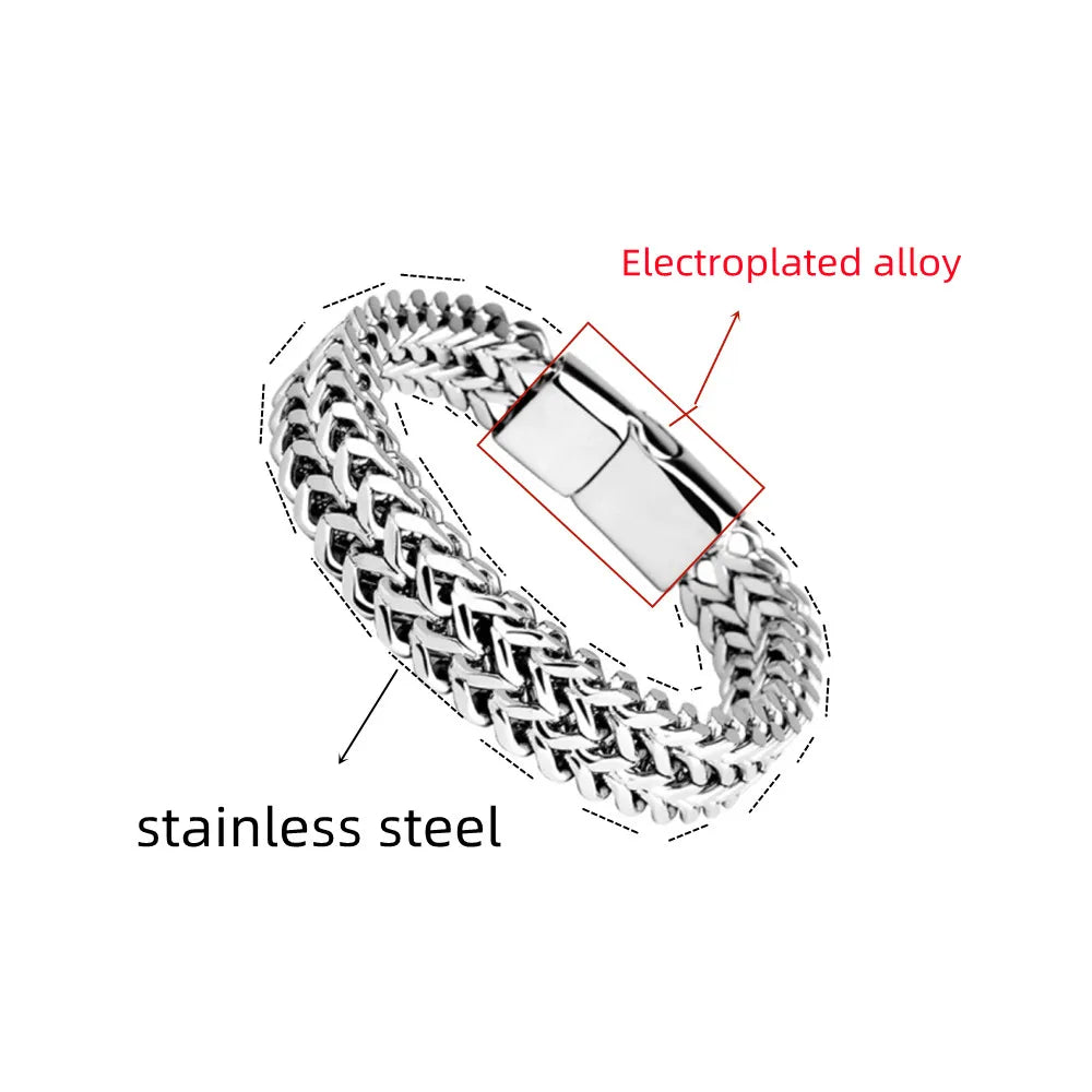 สร้อยข้อมือสแตนเลสถักสองแถว – โลหะผสมเกล็ดปลา หัวเข็มขัดแม่เหล็ก Keel Jewelry รุ่นใหม่