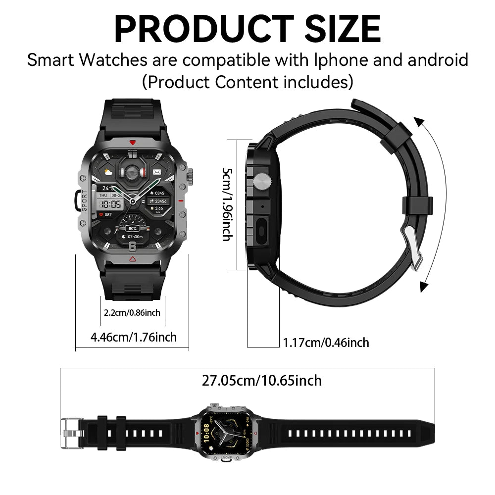 สมาร์ทวอทช์สำหรับกิจกรรมกลางแจ้ง หน้าจอ HD 2.01 นิ้ว ไฟฉาย LED โทรผ่านบลูทูธ สมาร์ทวอทช์สำหรับของขวัญวันหยุดสำหรับผู้ชายและผู้หญิง