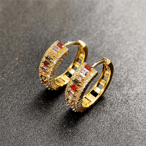 Huitan Rainbow CZ Gold Hoop Earrings | Statement Jewelry for Women, Special Gifts