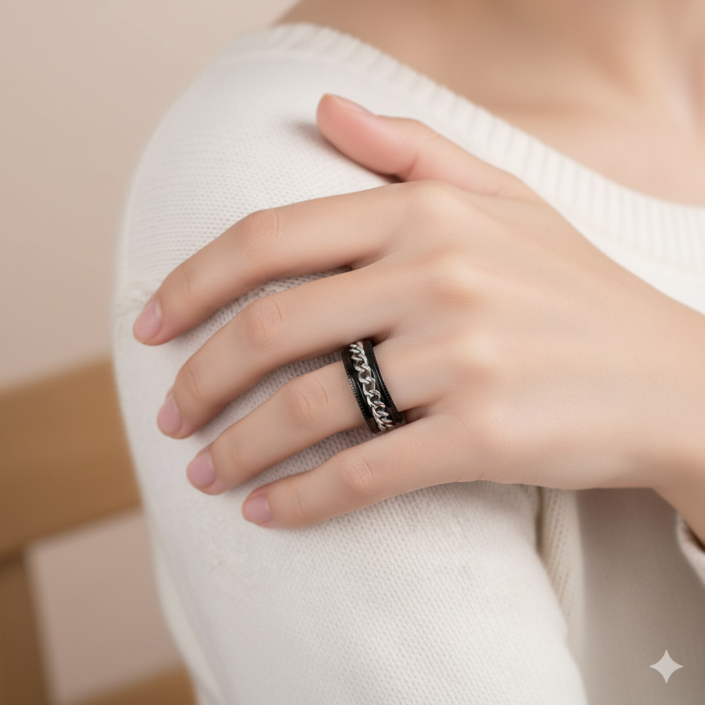แหวนหมุนโซ่หมุนได้ทำจากเหล็กไททาเนียม – แหวนเปิดขวดอเนกประสงค์สำหรับผู้หญิงและผู้ชาย เครื่องประดับของขวัญคลายเครียด