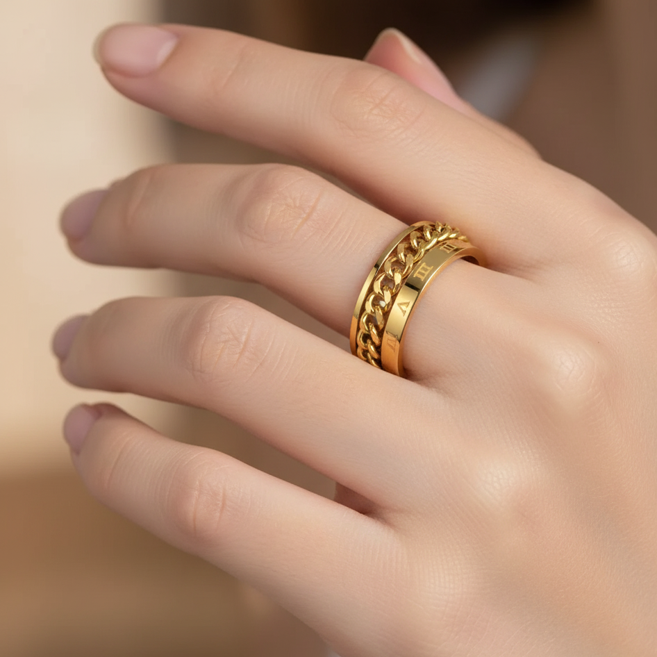 แหวนหมุนโซ่หมุนได้ทำจากเหล็กไททาเนียม – แหวนเปิดขวดอเนกประสงค์สำหรับผู้หญิงและผู้ชาย เครื่องประดับของขวัญคลายเครียด