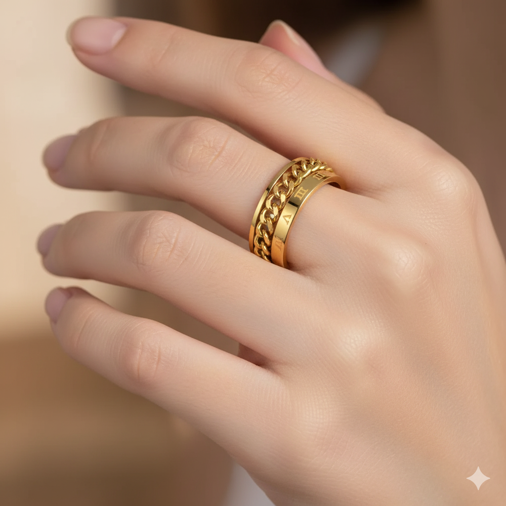 แหวนหมุนโซ่หมุนได้ทำจากเหล็กไททาเนียม – แหวนเปิดขวดอเนกประสงค์สำหรับผู้หญิงและผู้ชาย เครื่องประดับของขวัญคลายเครียด