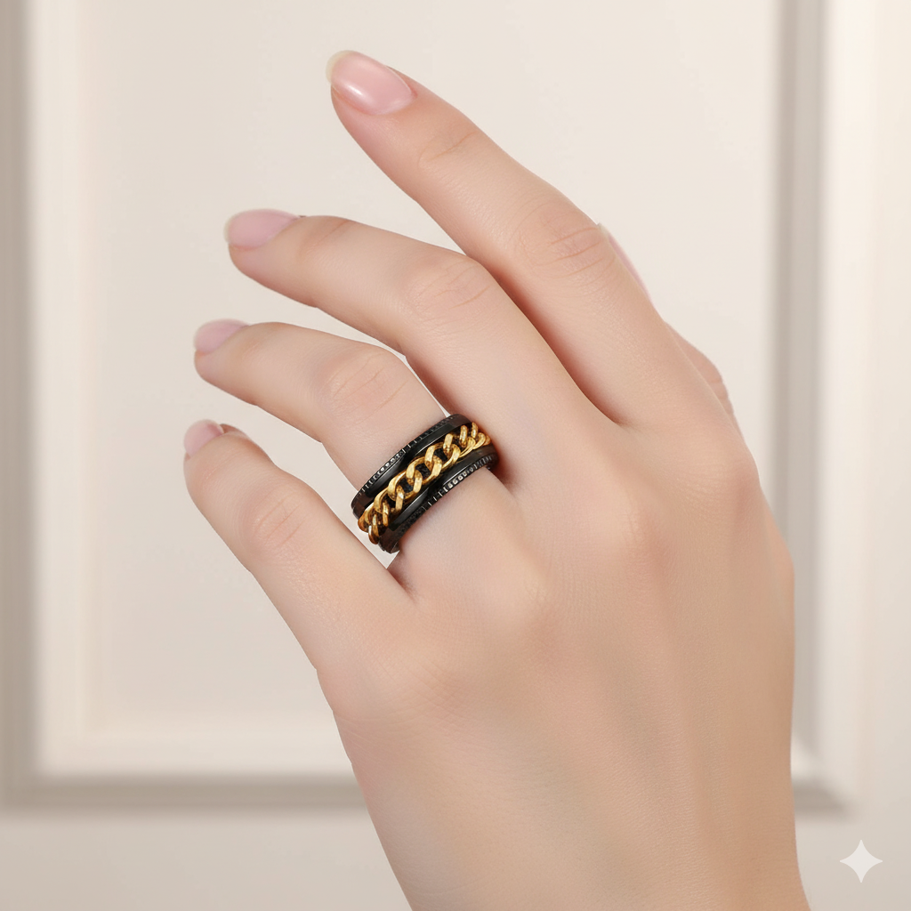แหวนหมุนโซ่หมุนได้ทำจากเหล็กไททาเนียม – แหวนเปิดขวดอเนกประสงค์สำหรับผู้หญิงและผู้ชาย เครื่องประดับของขวัญคลายเครียด