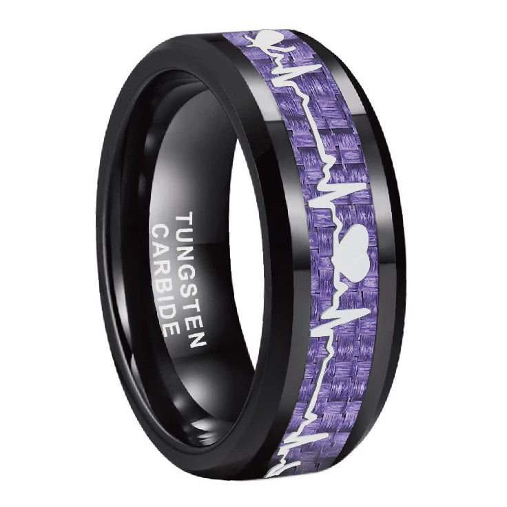 Fashion 8mm Black Carbon Fiber Heart Tungsten Carbide Ring – Wedding Band & Engagement Jewelry