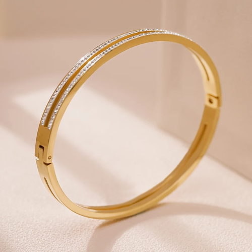 Women's MOONLIGHT Cubic Zirconia Cuff Bangle – Elegant Titanium Steel Bracelet
