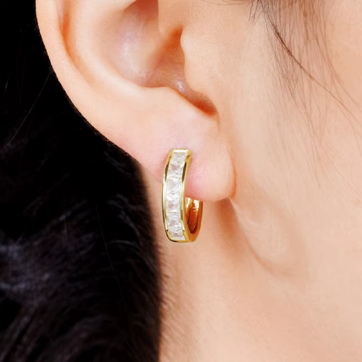 princess-cut CZ hoop earrings