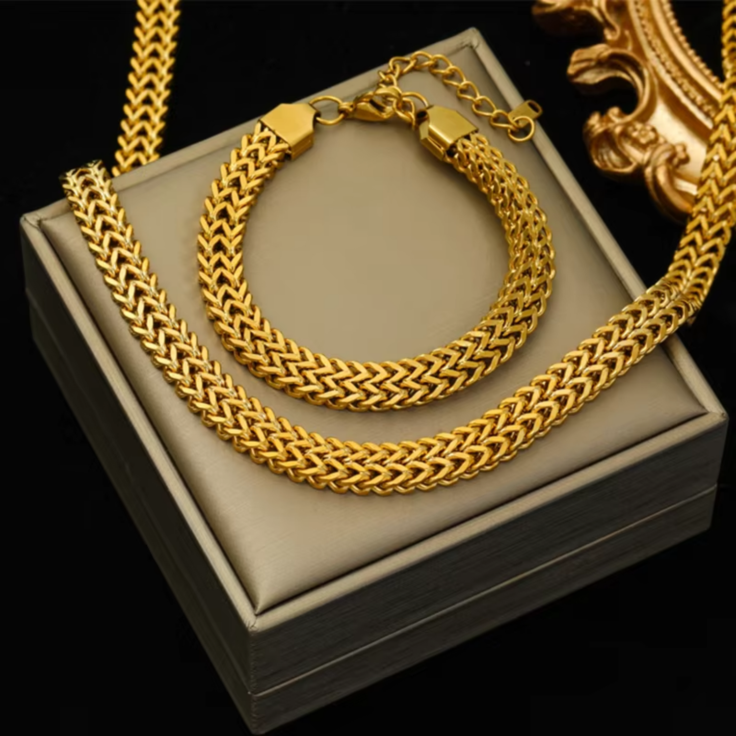 gold-plated necklace and bracelet