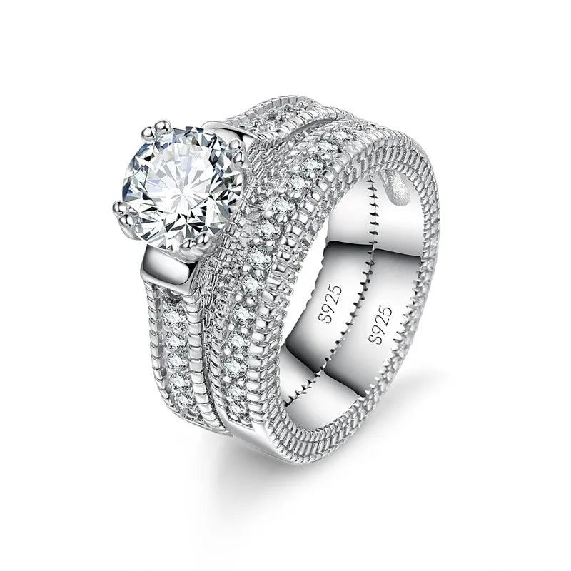 925 silver crystal-studded couple rings