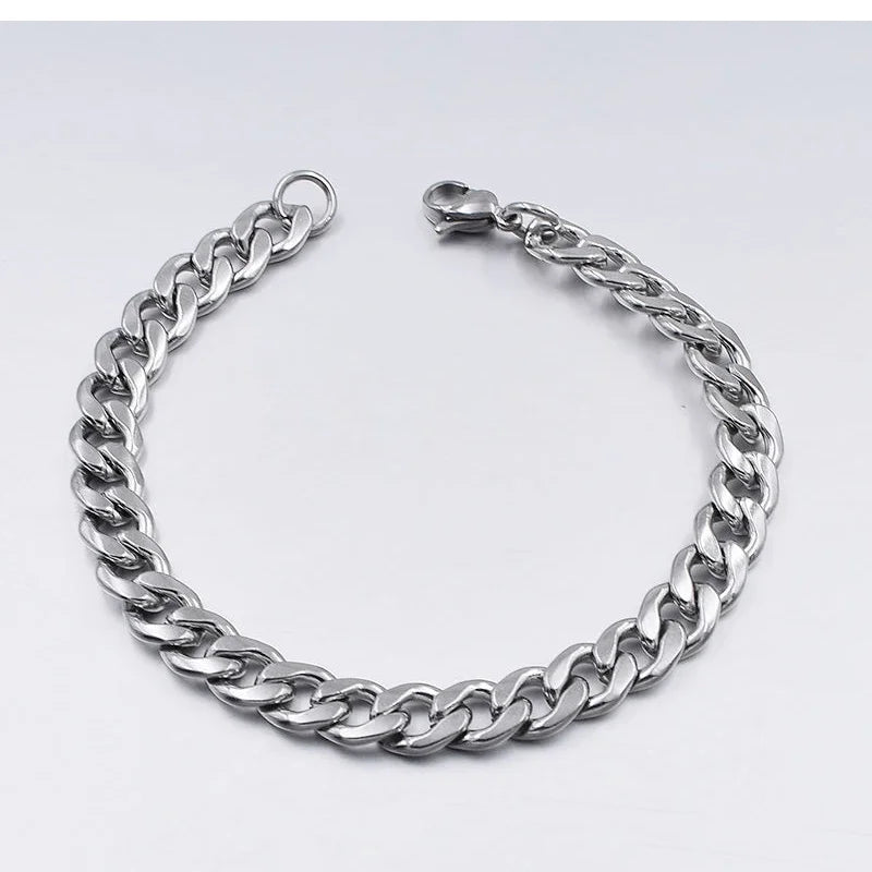 Fashion Stainless Steel Curb Cuban Chain Bracelet – Unisex Jewelry for Men & Women, Stylish Couple Wrist Gift