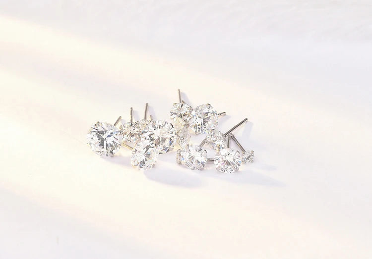 Crystal Zircon 925 Sterling Silver Earrings – Elegant Cubic Zirconia Studs for Women