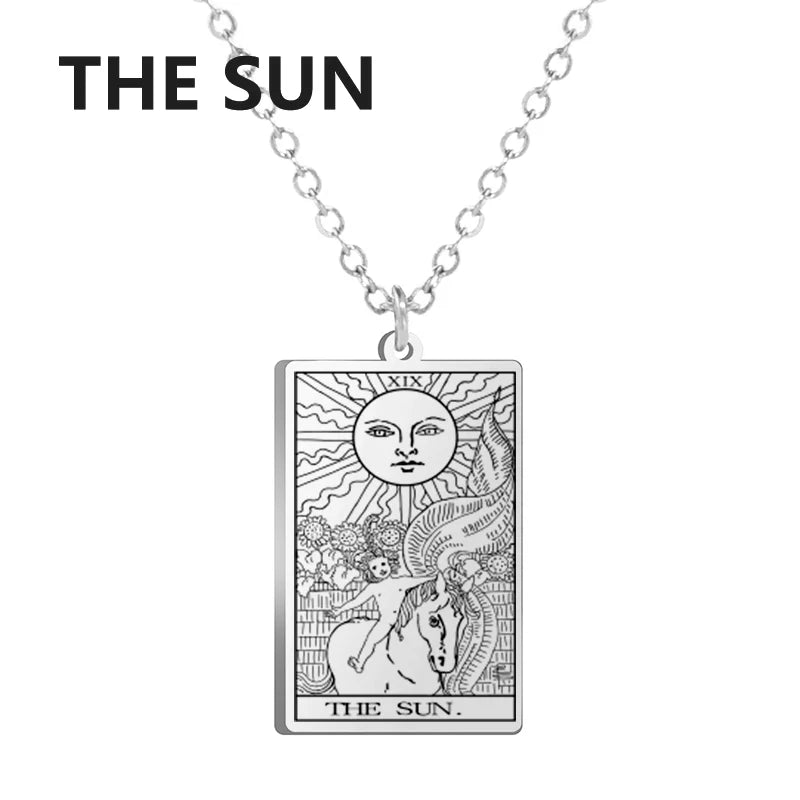 Dawapara Tarot Cards Necklace – Women’s Stainless Steel Amulet Jewelry Charm