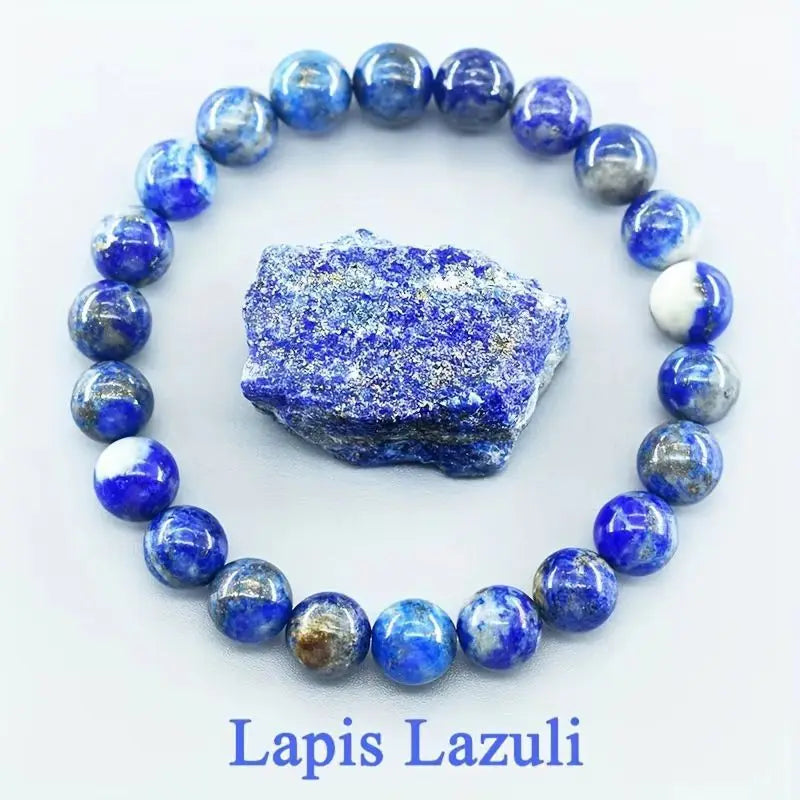 สร้อยข้อมือลูกปัดอะพาไทต์สีน้ำเงินเรกิขนาด 6/8 มม. – เครื่องประดับหินธรรมชาติบำบัดสำหรับผู้ชายและผู้หญิง กระตุ้นการไหลเวียนโลหิต ของขวัญเพื่อสุขภาพสำหรับคู่รัก