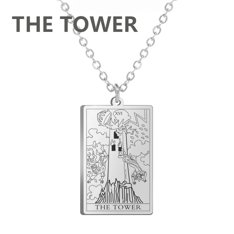 Dawapara Tarot Cards Necklace – Women’s Stainless Steel Amulet Jewelry Charm