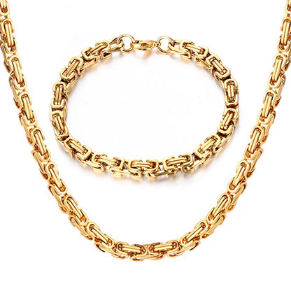 Gold Byzantine Chain Set – Stainless Steel Men’s Necklace & Bracelet, Durable Gold Plated Jewelry Gift