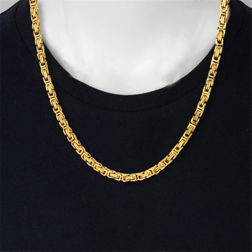 Gold Byzantine Chain Set – Stainless Steel Men’s Necklace & Bracelet, Durable Gold Plated Jewelry Gift
