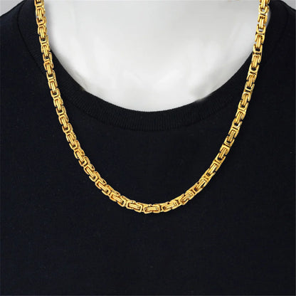 Gold Byzantine Chain Set – Stainless Steel Men’s Necklace & Bracelet, Durable Gold Plated Jewelry Gift