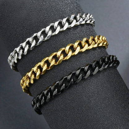 Fashion Stainless Steel Curb Cuban Chain Bracelet – Unisex Jewelry for Men & Women, Stylish Couple Wrist Gift