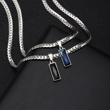 Stylish Men’s Geometric Stone Pendant Necklace – Stainless Steel Cuban Chain Hip Hop Jewelry
