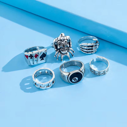 6-Piece Punk Ring Set – Gothic Skull Rings, Bold Style