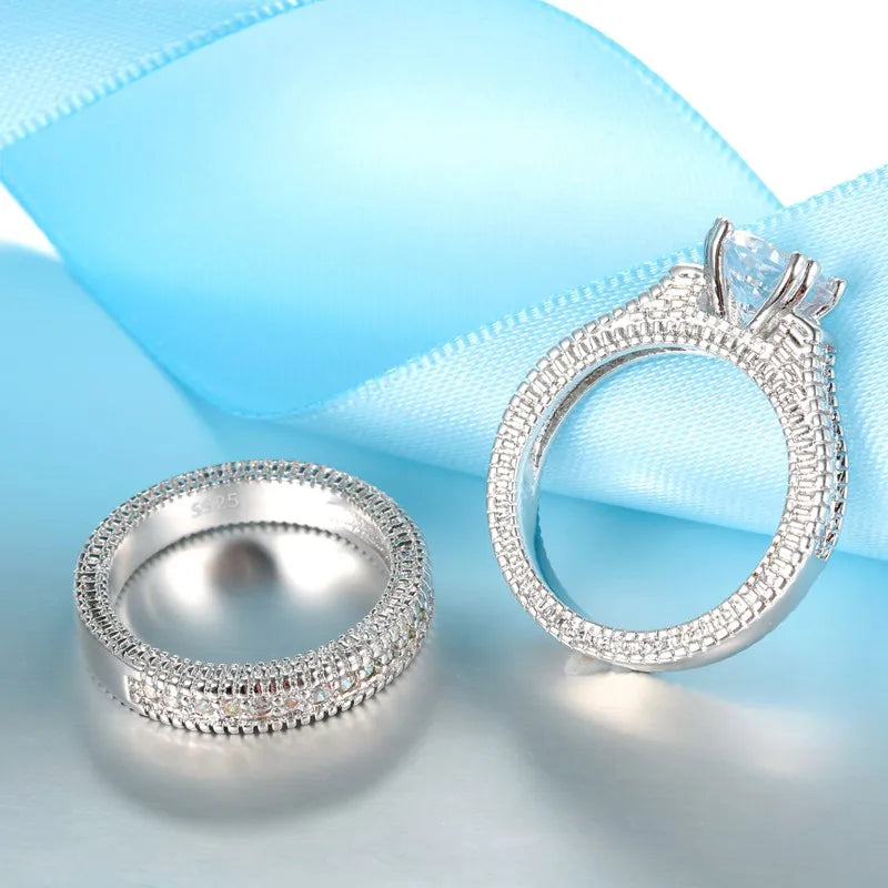 925 silver crystal-studded couple rings