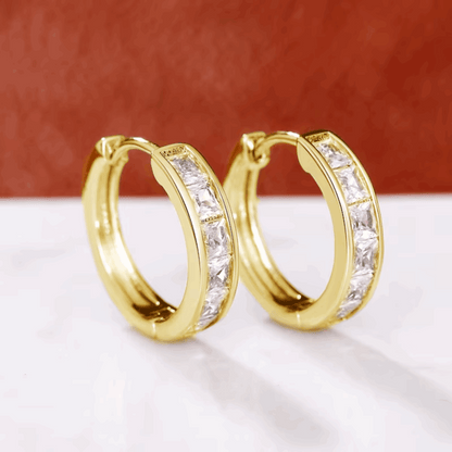 Elegant Princess-Cut CZ Hoop Earrings – Minimalist Jewelry for Women, Daily Wear & Subtle Sparkle