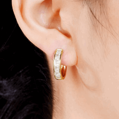 Elegant Princess-Cut CZ Hoop Earrings – Minimalist Jewelry for Women, Daily Wear & Subtle Sparkle