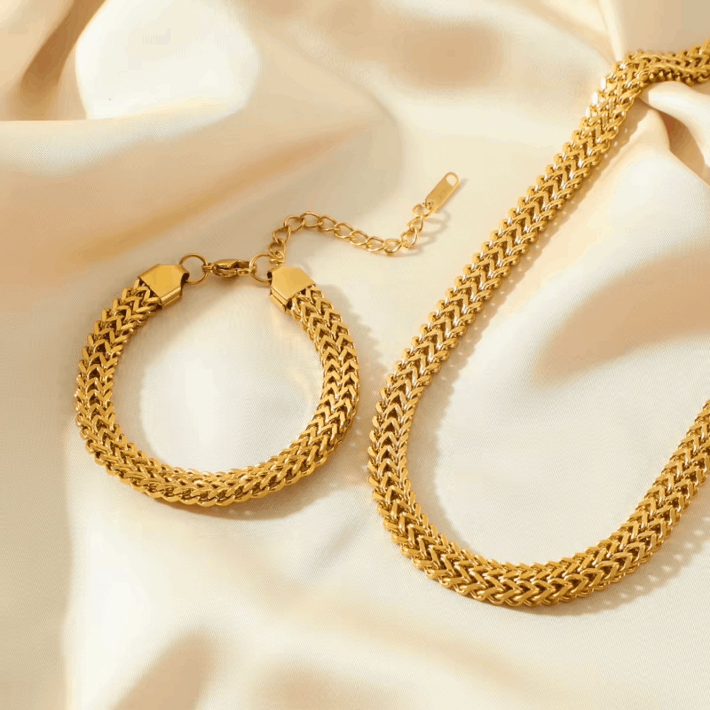 EILIECK 316L Stainless Steel Gold Color Thick Chain Choker Necklace Bracelet Set