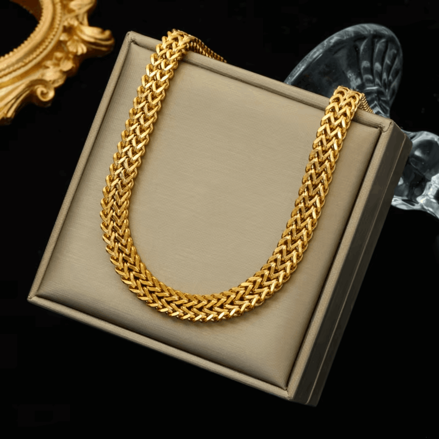 EILIECK 316L Stainless Steel Gold Color Thick Chain Choker Necklace Bracelet Set