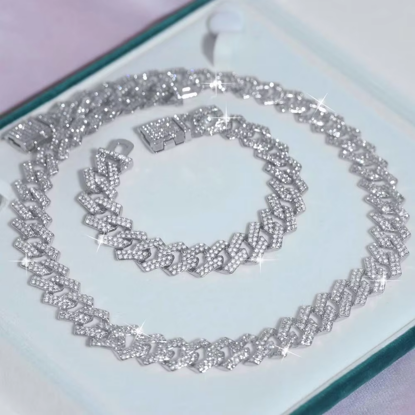 Iced Out Exquisite 16mm Wide Fashion Necklace Bracelet Hip Hop Jewelry Rhinestone Trendy Jewelry Gift for Men Women