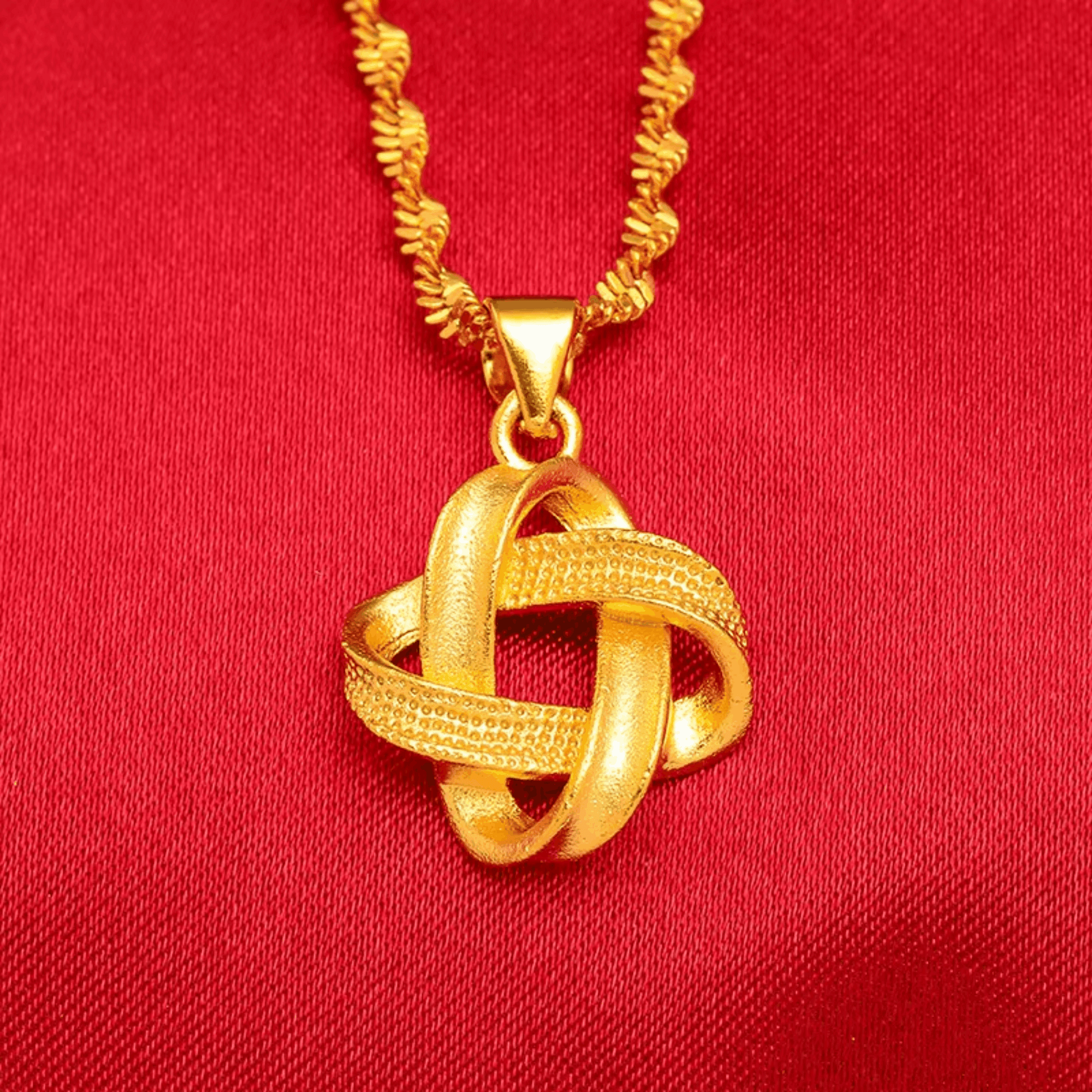 Yellow Gold Plated Interweave Geometric Pendant Necklace & Earrings Set