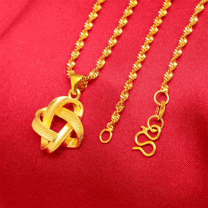 Yellow Gold Plated Interweave Geometric Pendant Necklace & Earrings Set