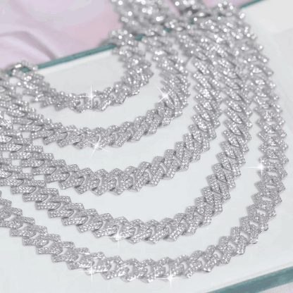 Iced Out 16mm Wide Gold Hip Hop Necklace & Bracelet Set – Full Rhinestone Jewelry for Men & Women