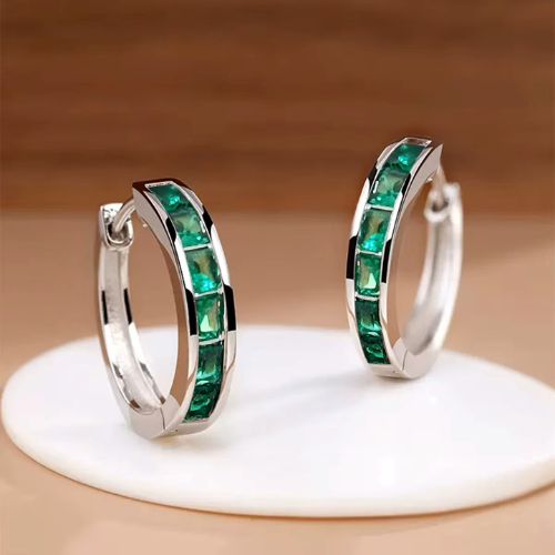Elegant Princess-Cut CZ Hoop Earrings – Minimalist Jewelry for Women, Daily Wear & Subtle Sparkle