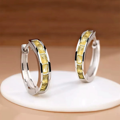 Elegant Princess-Cut CZ Hoop Earrings – Minimalist Jewelry for Women, Daily Wear & Subtle Sparkle