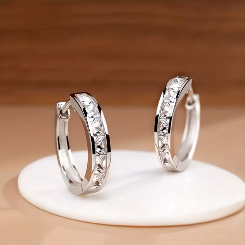 Elegant Princess-Cut CZ Hoop Earrings – Minimalist Jewelry for Women, Daily Wear & Subtle Sparkle